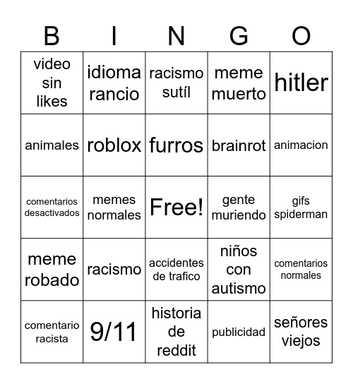 pichula Bingo Card