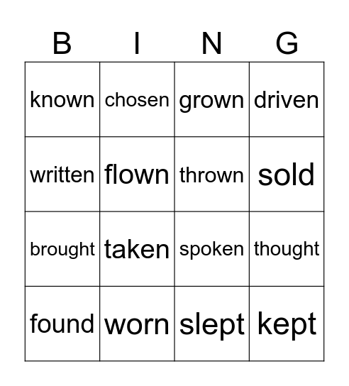 Infinitives and participles Bingo Card