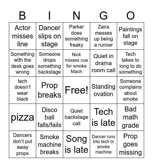 Dance show bingo Card