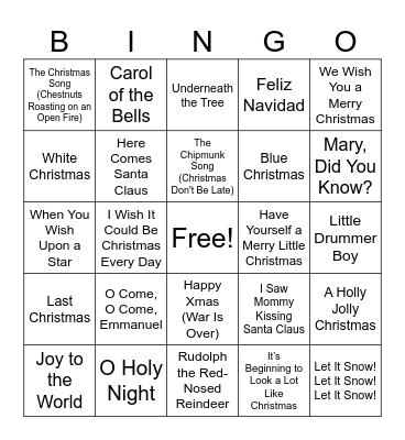 Christmas Song Bingo Card