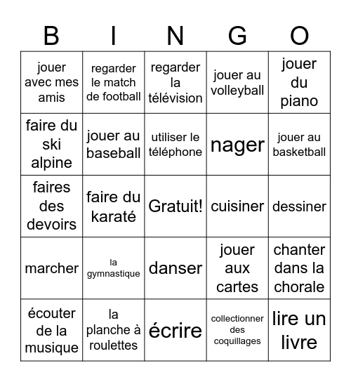 Les passe-temps Bingo Card