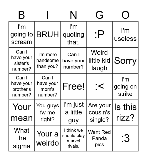 Untitled Bingo Card