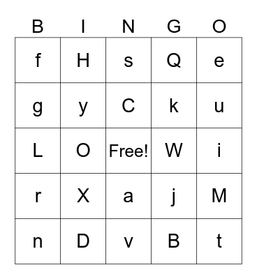 ABC Bingo (Mixed Upper and Lower Case) Bingo Card