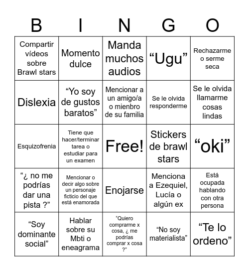 Cosas que hace Ainhoa Bingo Card