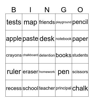 Back to School Bingo Card