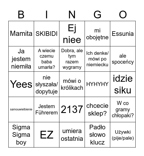 Kira Bingo Card