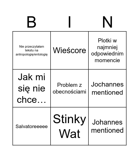 Tydzień Kasi i Werkena na PAKu Bingo Card