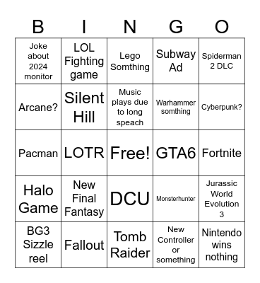 The Game Awards 2024 Bingo Card