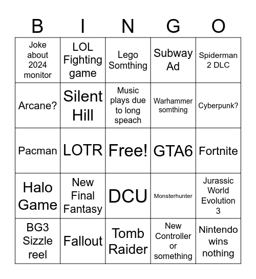 The Game Awards 2024 Bingo Card