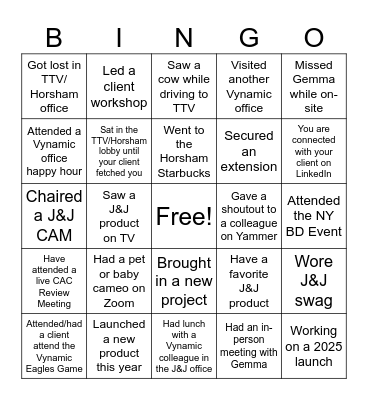 J&J x Vynamic Bingo Card