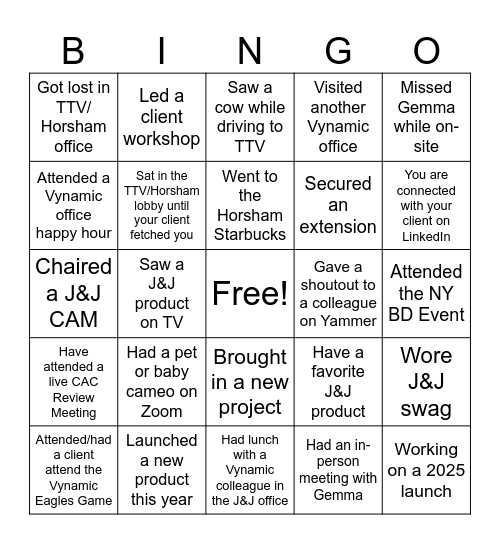 J&J x Vynamic Bingo Card