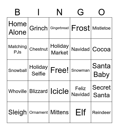 JCFA HOLIDAY KICK-OFF BINGO Card