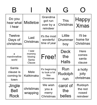 Christmas songs Bingo Card