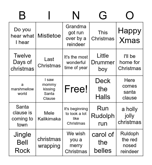 Christmas songs Bingo Card