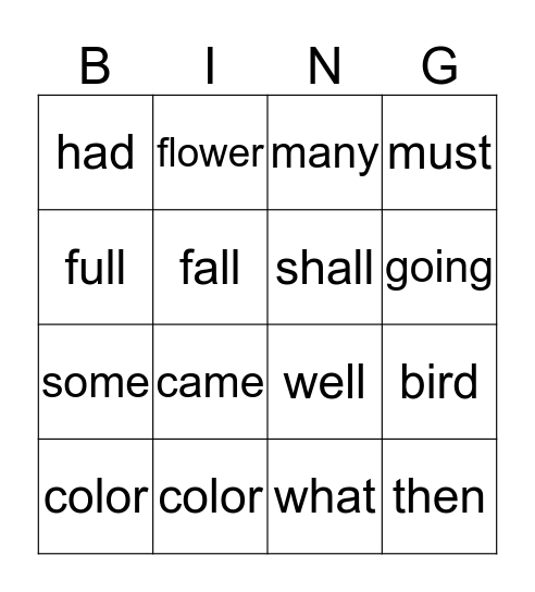 Sight word bingo 3 Bingo Card