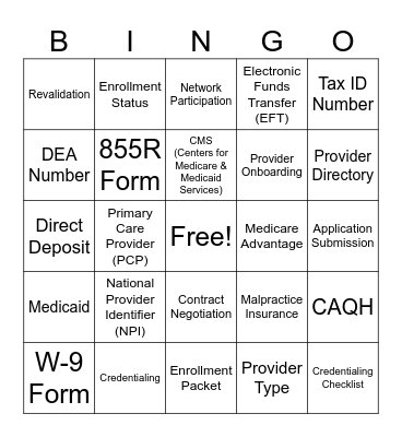 PE Bingo Card