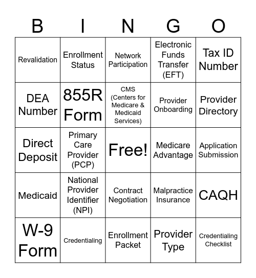 PE Bingo Card