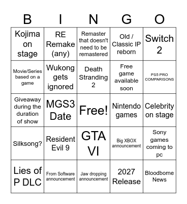 The Game Awards 2024 Bingo Card