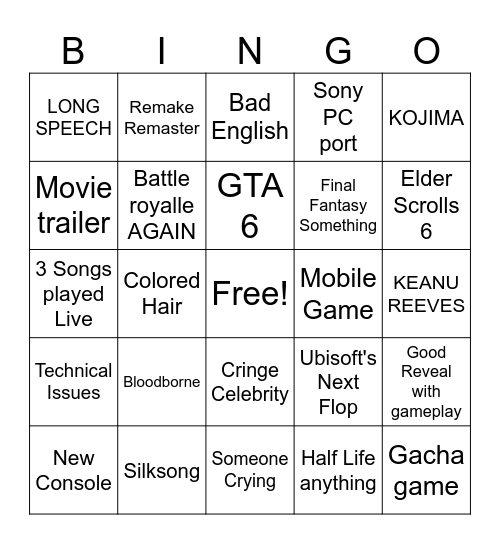 lex's tga 24 Bingo Card