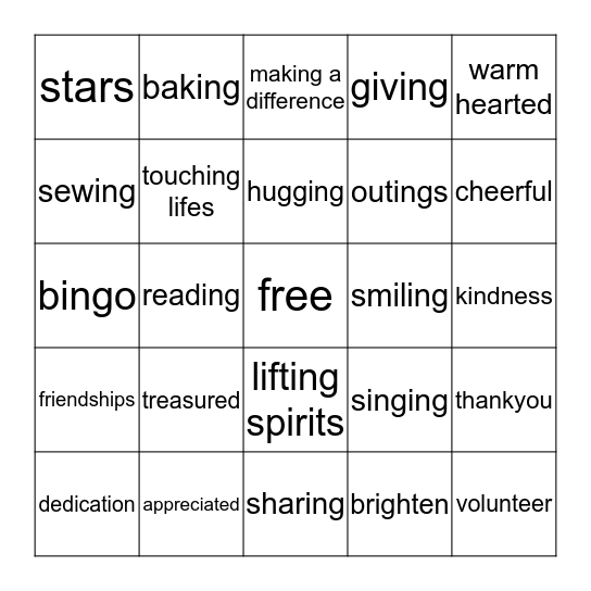 VOLUNTEERS  Bingo Card