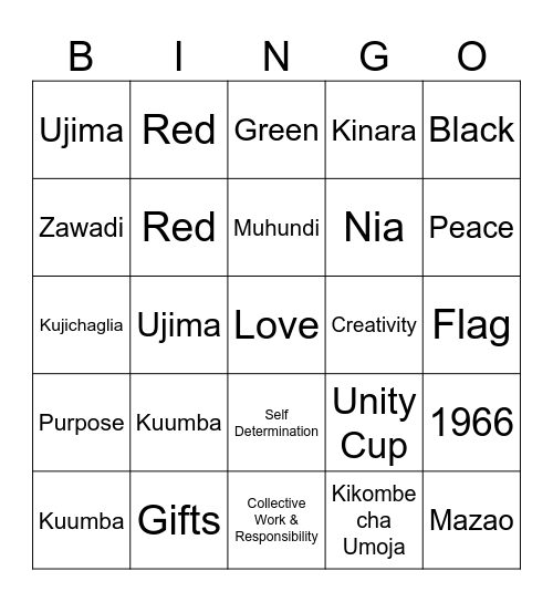 Kwanzaa Bingo Card