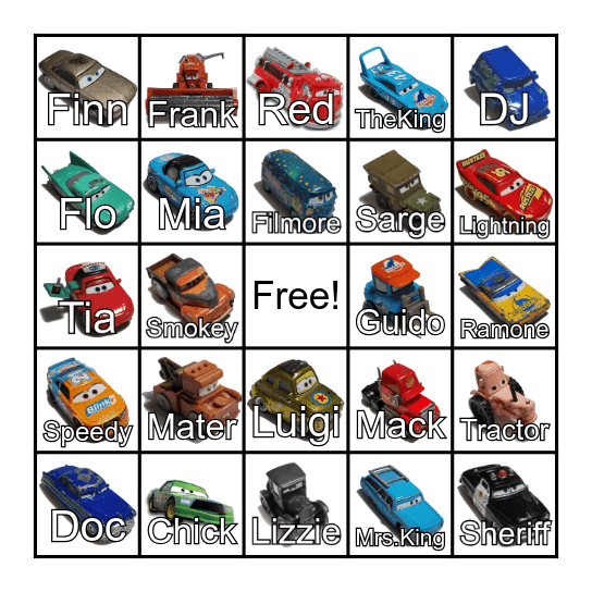 Pixar Cars Bingo Card