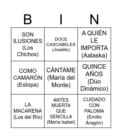 Loto Song Bingo Card