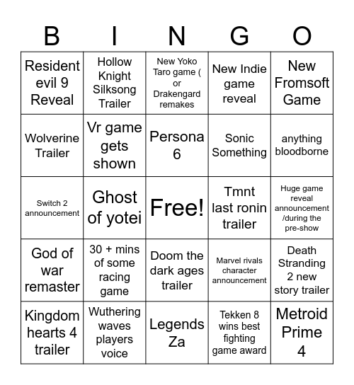 Untitled Bingo Card