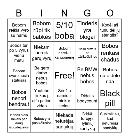Incelių Postų Bingo Card