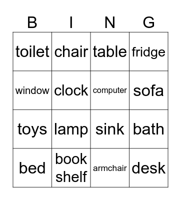 Furniture Bingo Card