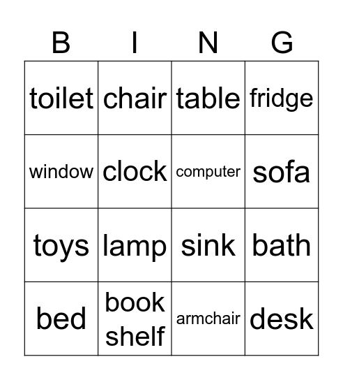 Furniture Bingo Card