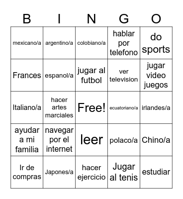 Personal Identity Adjectives Bingo Card