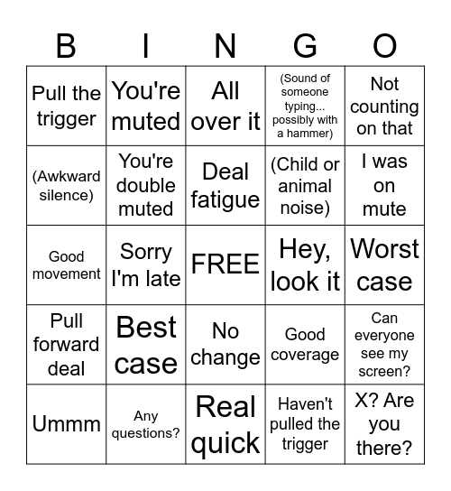 Forecast Call Bingo Card