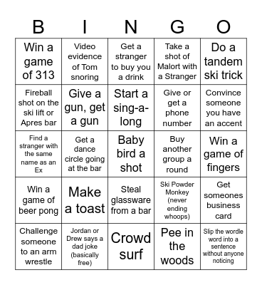 Park City 2025 Bingo Card