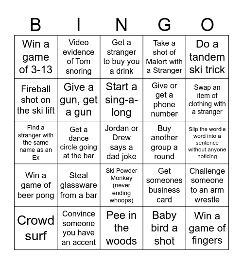 Park City 2025 Bingo Card