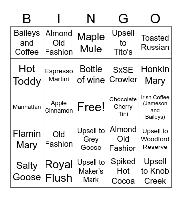 CH Bar Bingo Card