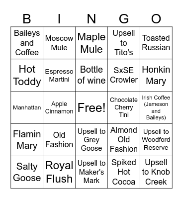 CH Bar Bingo Card