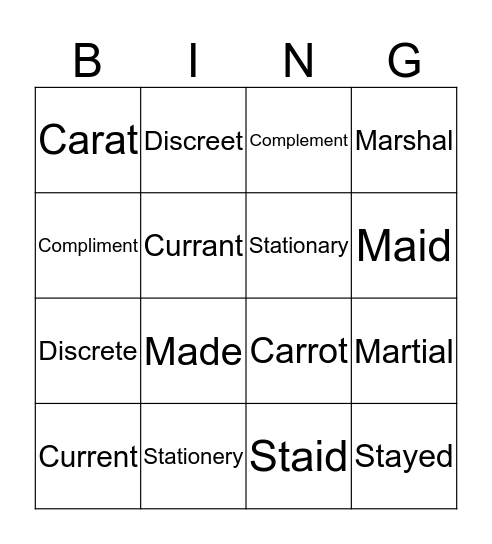 The greatest bingo homophones game by bailey and Tullyevery Bingo Card