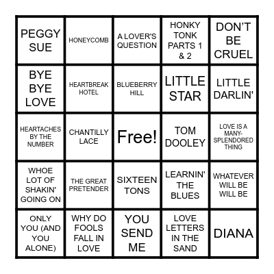1950'S MUSIC Bingo Card