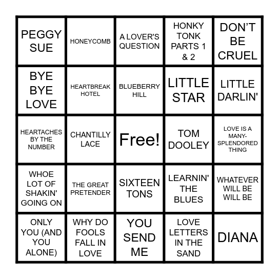 1950'S MUSIC Bingo Card