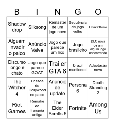 Bingo The Game Awards 2024 Bingo Card