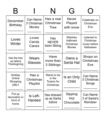 JINGLE & MINGLE Bingo Card