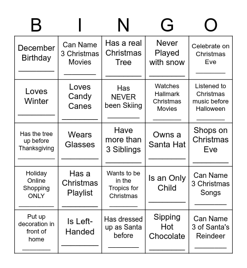 JINGLE & MINGLE Bingo Card