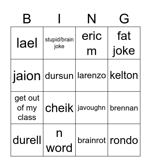 Class Jokes Bingo Card