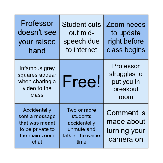 Virtual Class Bingo Card