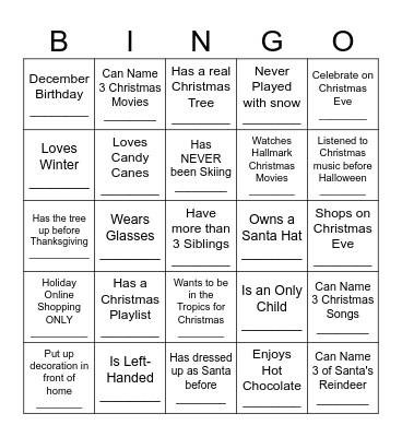 JINGLE & MINGLE Bingo Card