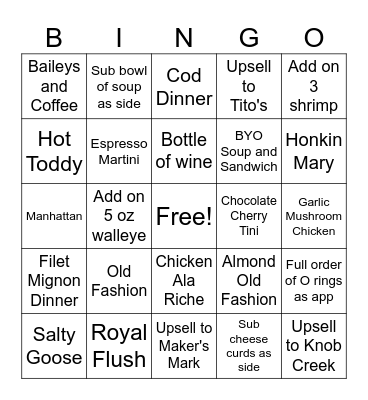 CH Bar Bingo Card