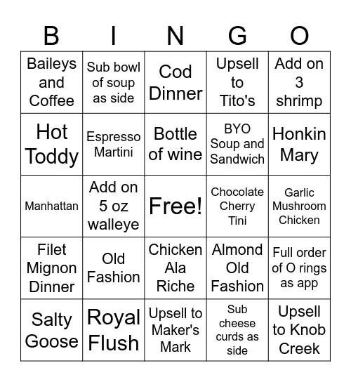 CH Bar Bingo Card