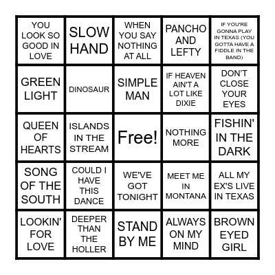 80'S COUNTRY Bingo Card
