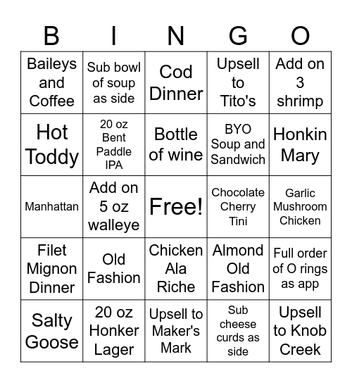 CH Bar Bingo Card